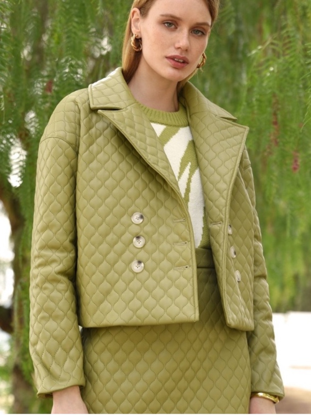 RARE Greylin quilted vegan leather green jacket NWT